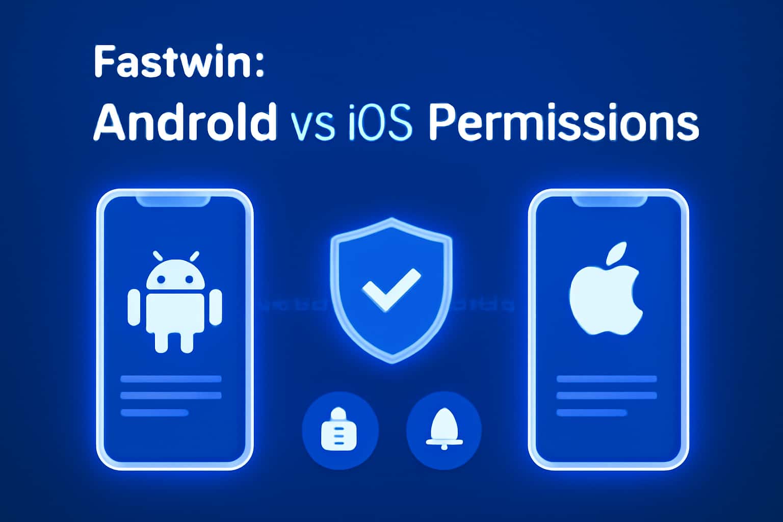 An educational graphic illustrating Fastwin: Android vs iOS Permissions requirements.